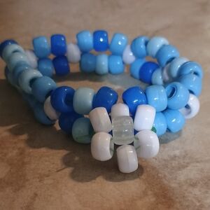 Blue and White Double Single Cuff With Flower